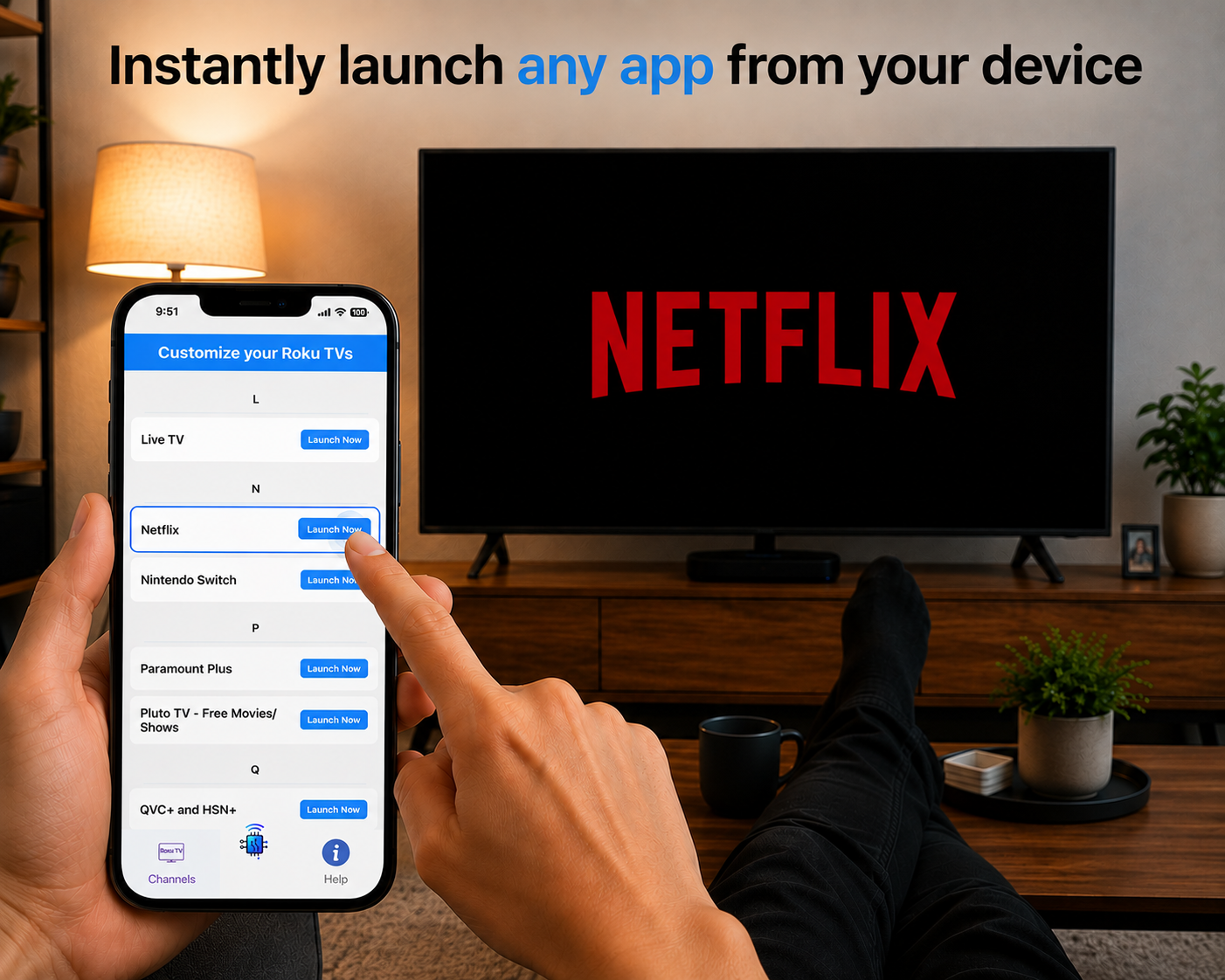 Sentient automatically launches your Roku TV app